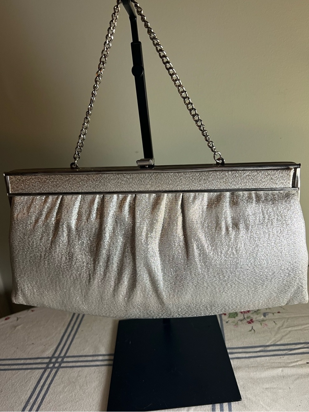 Vintage 50’s/60’s Ande' Silver Lame Metalic Purse Clutch Fold-in Chain